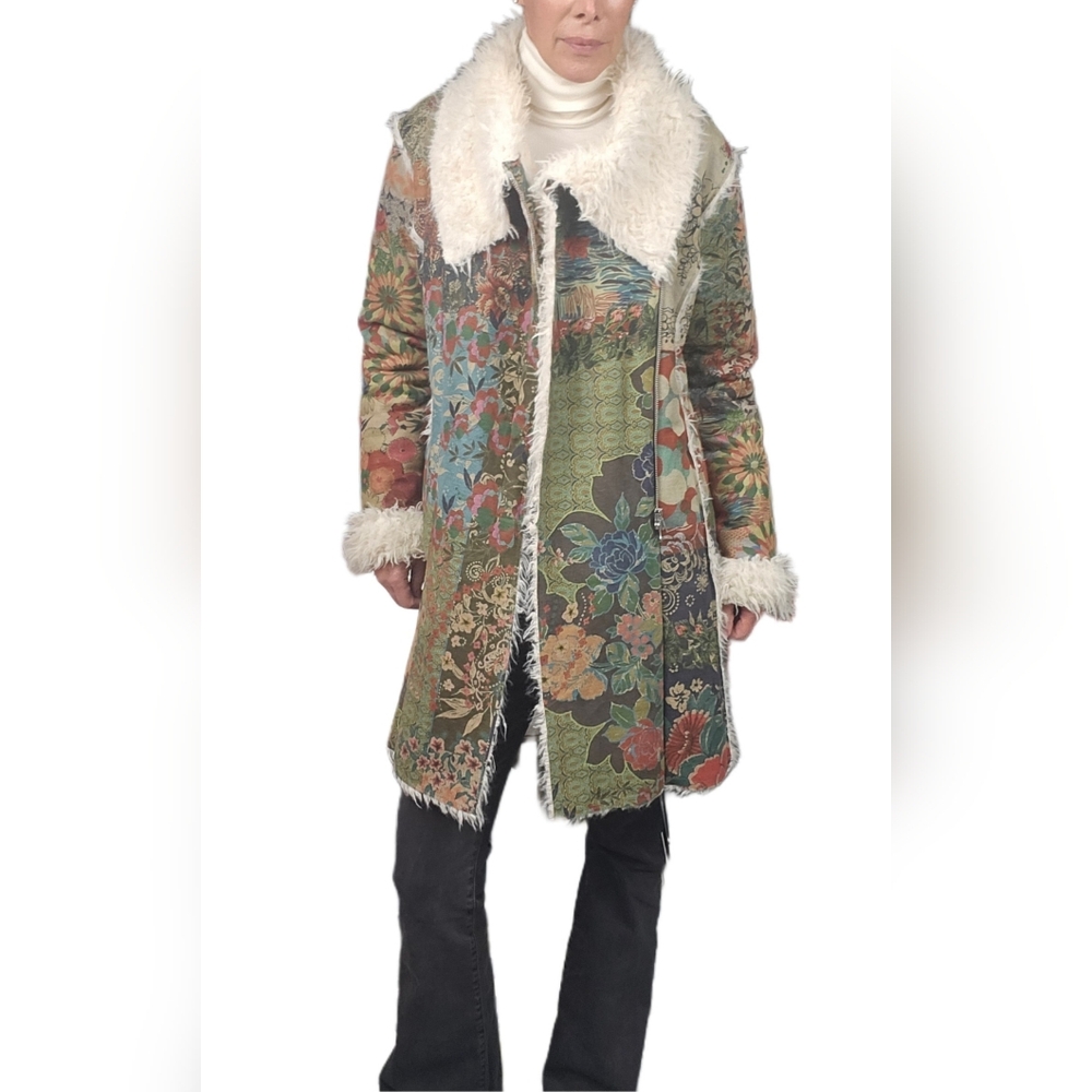 🎁HOLIDAY SPECIAL🎁JOHNNY WAS Sherpa Biya Floral Tapestry Faux Fur Lined Coat - Picture 5 of 16